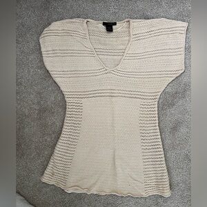 Calvin Klein Jeans Cream Open-Knit V-Neck Sweater